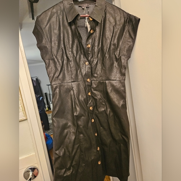 NWT Gracia vegan leather black button up shirt dress - Picture 3 of 4